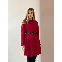 5234 Платье-свитер с косами ягодное
