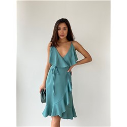 6338 Платье-сарафан с воланами серо-голубое