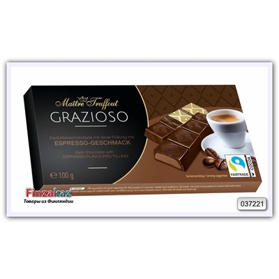 Тёмный шоколад с начинкой со вкусом "Espresso" в мини-батончиках Maitre Truffout 8 шт