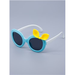 Очки детские солнцезащитные, сбоку желтый бантик, белые заушники, голубой
