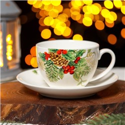 Чайная пара Доляна «Рождество», чашка 280 мл, блюдце 15 см