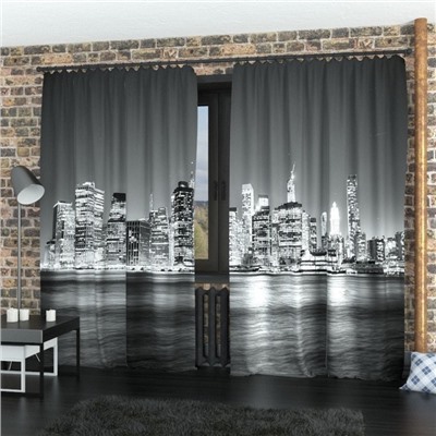 Фотошторы «Черно-белый Манхеттен», размер 150 × 260 см, димаут
