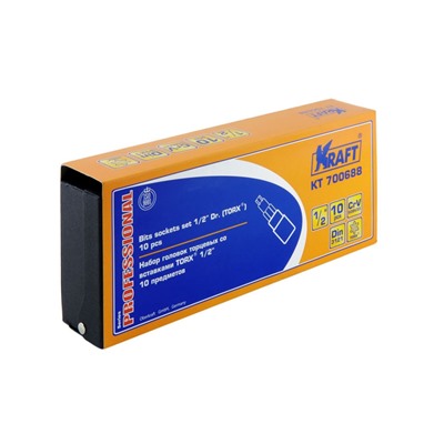 Набор торцевых головок KRAFT KT700688, со вставками 1/2", Torx, 10 предметов