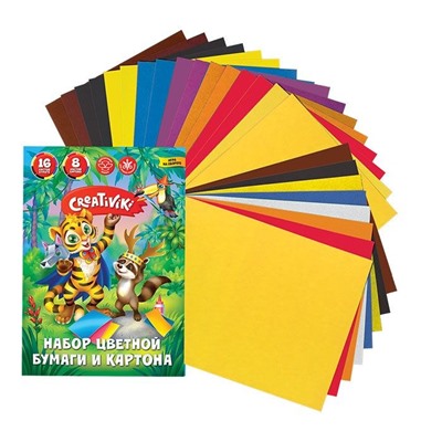 Цветной картон Creativiki А4  8л. немелов.+ цв.бумага двухстор.16л. 8цв. (НЦКБ8Л8Ц16ЛКР, 179660) в папке
