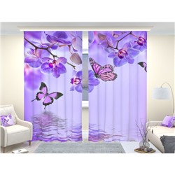 Фотошторы «Бабочки у воды с орхидеями», размер 150 × 260 см, димаут
