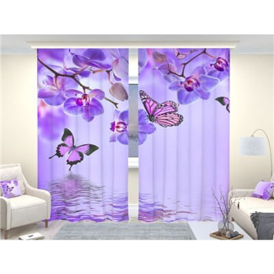 Фотошторы «Бабочки у воды с орхидеями», размер 150 × 260 см, димаут