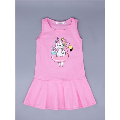 Платье трикотажное для девочки, пони-единорог с кругом "фламинго", розовый