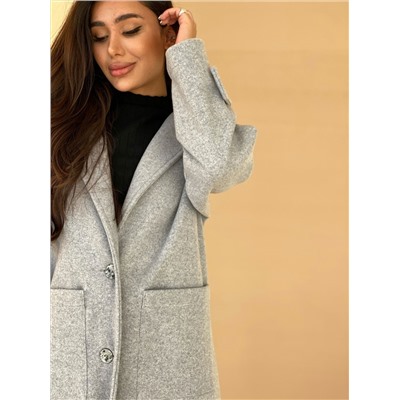 6038 Пальто-оверсайз с накладными карманами "серый меланж"