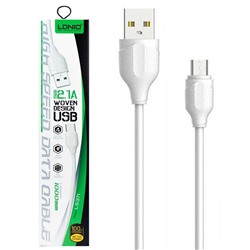 Кабель microUSB - USB, 1 м ("LDNIO" LS371, LD_B4497) White, 2.1A, медь - 60жил