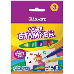 Фломастеры - штампы Luxor "Color Stamper" 8цв., утолщенные, в карт.уп. (6130/Box 8) смываемые