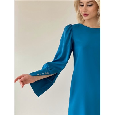 6182 Платье с объёмными рукавами голубое
