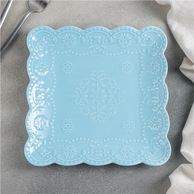 Тарелка квадратная Доляна «Сьюзен», 20×20 см, цвет голубой
