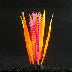 Растение силиконовое аквариумное, светящееся в темноте, 7 х 18 см, красно-оранжевое