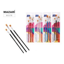 Набор кистей 3 шт: нейлон (№2, №4, №6 плоские) деревянная ручка, цветная M-5178 Mazari {Китай}