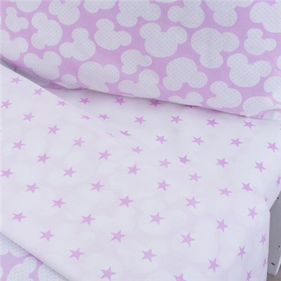 Постельное белье в детскую кроватку 105 Микки розовый с простыней на резинке