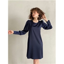 5862 Шёлковое платье с объёмными рукавами тёмно-синее