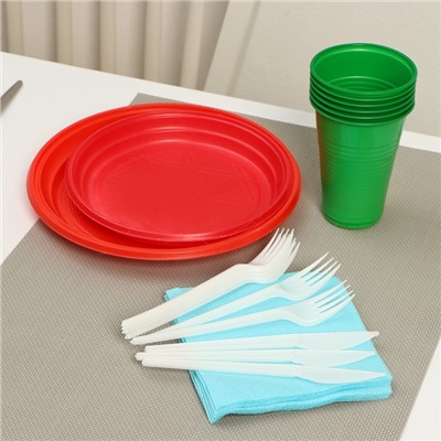 Набор одноразовой посуды Не ЗАБЫЛИ! «Светофор», тарелки d=20,5 см, d=17 см, стаканы, вилки, ножи, салфетки