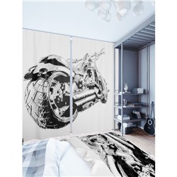 Фотошторы «Мотоцикл карандашом», размер 150 × 260 см, димаут