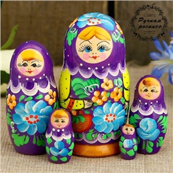 Матрёшка «Корзинка», фиолетовый платок, 5 кукольная, 10,5 см