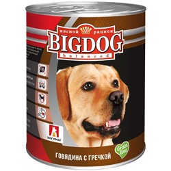 Влажный корм BIG DOG для собак, говядина с гречкой, ж/б, 850 г