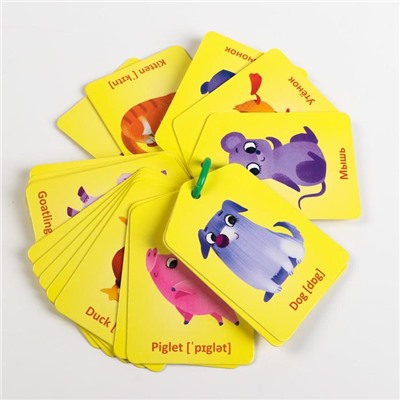Карточки на кольце для изучения английского языка «Мамы и детёныши», 3+