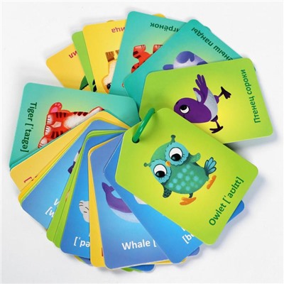 Карточки на кольце для изучения английского языка «Мамы и детёныши», 3+