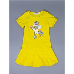 Платье трикотажное для девочки с рукавами, пони-единорог на роликах, желтый
