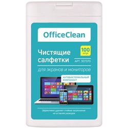 Чистящие салфетки OfficeClean влажные, для экранов и мониторов, 100шт. в портативной плоской тубе (307370)