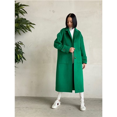 6094 Пальто-оверсайз с накладными карманами зелёное