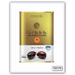 Греческие чёрные оливки сорта Kalamata "Iliada" 500 гр (ж/б)