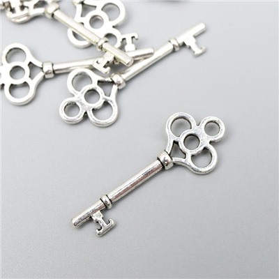 Декоративный элемент "Ключ" цвет серебро 9*25 мм