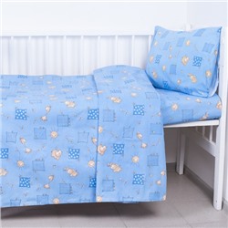 Постельное белье в детскую кроватку 366/1 Жирафики голубой с простыней на резинке