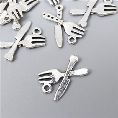 Декор для творчества металл "Вилка и нож" серебро 2х1,4 см