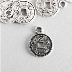 Декор для творчества металл "Китайская монета" серебро 1,7х1,3 см
