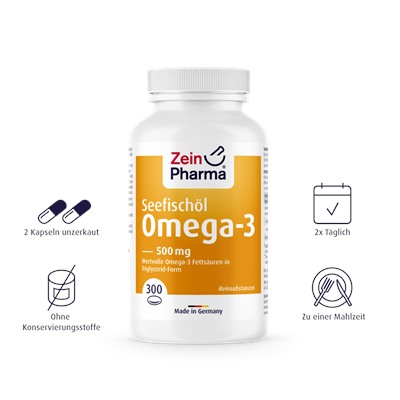 ZeinPharma (Цайнфарма) Omega-3 500 mg Kapseln Рыбий жир с Омега-3 500 mg, 300 шт