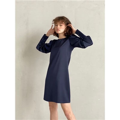 5862 Шёлковое платье с объёмными рукавами тёмно-синее