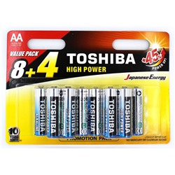 Батарейка LR6 "Toshiba", алкалиновая, на блистере BL8+4