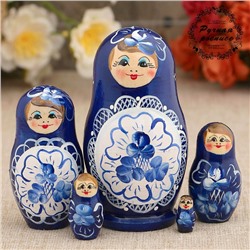 Матрёшка «Гжель», синее платье, 5 кукольная, 9,5-11 см