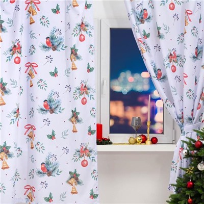 Комплект штор д/кухни с подхватами   "Christmas wreaths"  145х180см-2 шт., габардин