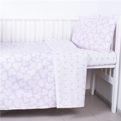 Постельное белье в детскую кроватку 105 Микки розовый с простыней на резинке
