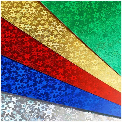 Цветной картон ArtSpace металлизир., голографический, с узором "Звездочки" А4  5л. 5цв. (КМА4_37978) в папке