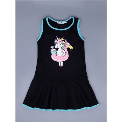 Платье трикотажное для девочки, пони-единорог с кругом "фламинго", черный