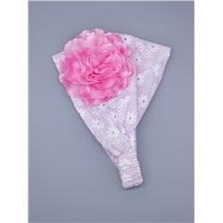 Косынка для девочки на резинке, цветочки, сбоку большой розовый цветок, светло-розовый