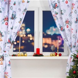 Комплект штор д/кухни с подхватами   "Christmas wreaths"  145х180см-2 шт., габардин