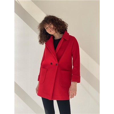6060 Пальто короткое с накладными карманами красное