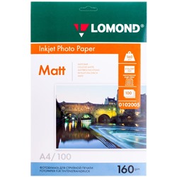 Фотобумага LOMOND для струйной печати А4 160г/м2, 100л. одност.матовая (0102005)