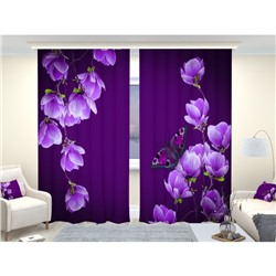 Фотошторы «Цветы магнолии на пурпурном фоне», размер 150 × 260 см, димаут