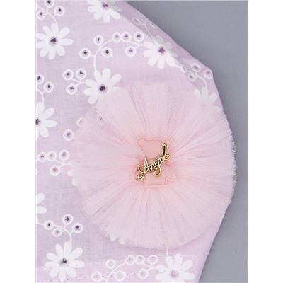 Косынка для девочки на резинке, белые цветочки, сбоку бант из фатина, пудровый мишка, светло-розовый