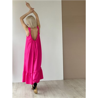 6160 Платье-колокол с декольте по спинке ярко-розовое